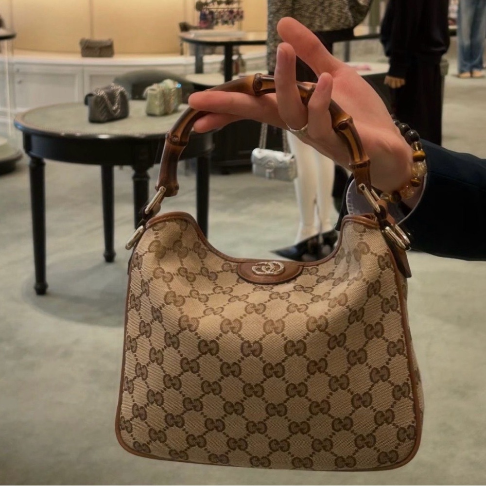 Brand new Gucci Beige GG Canvas Bamboo-Handle Shoulder Bag